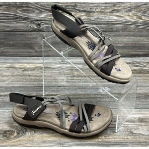 Skechers Reggae Slim Sandal sz 6 Beige Strappy Memory Foam Casual Summer Resort